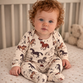 Hudson horse print TENCEL Modal baby pajamas, long sleeve footie sleep set with western design