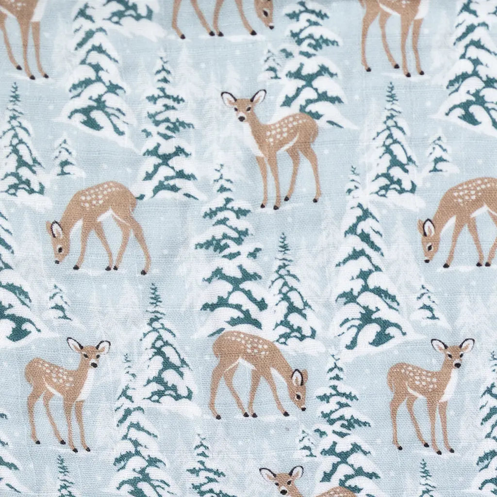 Blitzen Deer Winter Theme Muslin Swaddle Receiving Blanket Peachier Goods