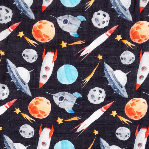 Rocket Swaddle fabric close-up showing the print and texture